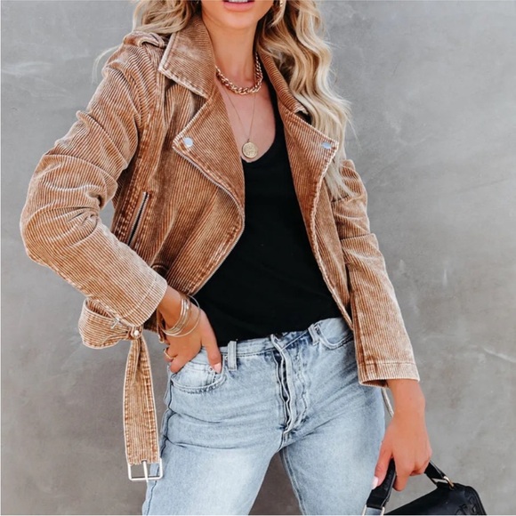 VICI women’s corduroy tan Moto jacket medium nwot - Picture 4 of 11